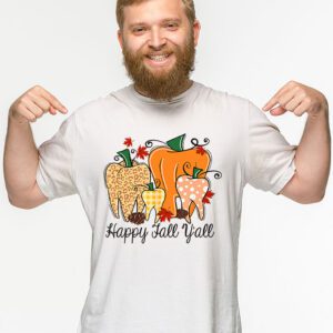 Happy Fall Yall Pumpkin Tooth Leopard Halloween Dentist Fall T Shirt 2 3