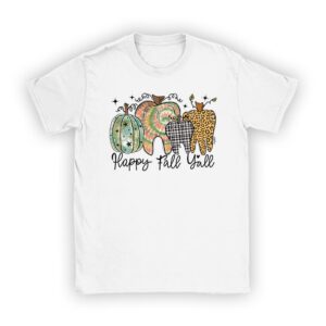 Happy Fall Y’all Pumpkin Tooth Leopard Halloween Dentist Cute Fall Shirts T-Shirt