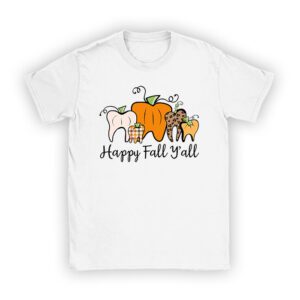 Happy Fall Y’all Pumpkin Tooth Leopard Halloween Dentist Cute Fall Shirts T-Shirt