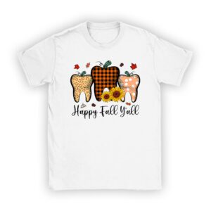 Happy Fall Y’all Pumpkin Tooth Leopard Halloween Dentist Cute Fall Shirts T-Shirt