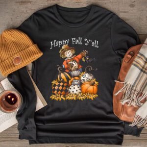 Happy Fall Yall Scarecrow Pumpkin Thanksgiving Halloween Longsleeve Tee