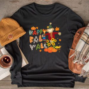 Happy Fall Yall Scarecrow Pumpkin Thanksgiving Halloween Longsleeve Tee