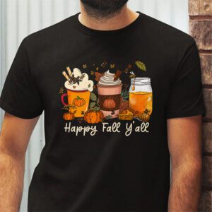 Happy Fall Yall T shirt Latte Coffee Leopard Pumpkin Autumn T Shirt 2