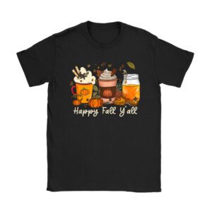 Happy Fall Y'all T-shirt Latte Coffee Leopard Pumpkin Autumn T-Shirt