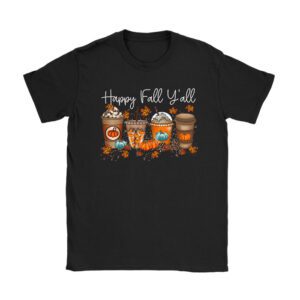 Fall Shirt Ideas Happy Fall Y’all Latte Coffee Leopard Pumpkin Autumn T-Shirt