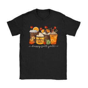 Fall Shirt Ideas Happy Fall Y’all Latte Coffee Leopard Pumpkin Autumn T-Shirt