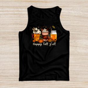 Fall Shirt Ideas Happy Fall Y’all Latte Coffee Leopard Pumpkin Autumn Tank Top