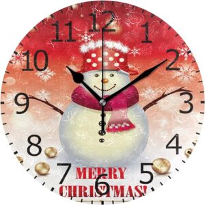 Happy Snowman Merry Christmas Round Wall Clock Silent Non Ticking