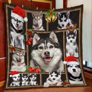 Husky Merry Christmas Fleece Blanket