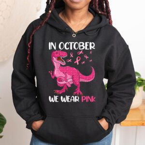 In October We Wear Pink Dinosaur Trex Breast Cancer Kids Hoodie 1 3