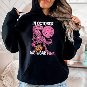 In October We Wear Pink Dinosaur Trex Breast Cancer Kids Hoodie 2 1