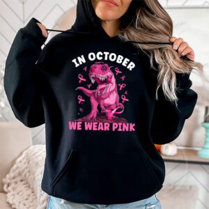 In October We Wear Pink Dinosaur Trex Breast Cancer Kids Hoodie 2