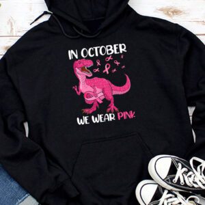 In October We Wear Pink Dinosaur Trex Breast Cancer Kids Hoodie