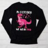 In October We Wear Pink Dinosaur Trex Breast Cancer Kids Longsleeve Tee