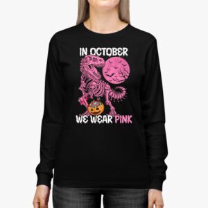 In October We Wear Pink Dinosaur Trex Breast Cancer Kids Longsleeve Tee 3 5