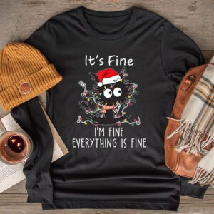 It's Fine I'm Fine Everything Is Fine Christmas Cat Santa Longsleeve Tee