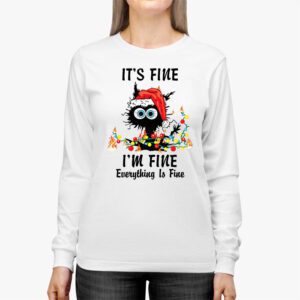 Its Fine Im Fine Everything Is Fine Christmas Cat Santa Longsleeve Tee 2 5