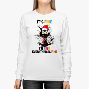 Its Fine Im Fine Everything Is Fine Christmas Cat Santa Longsleeve Tee 2 6