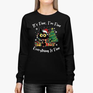 Its Fine Im Fine Everything Is Fine Christmas Cat Santa Longsleeve Tee 2 7