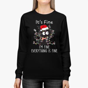 Its Fine Im Fine Everything Is Fine Christmas Cat Santa Longsleeve Tee 2 8