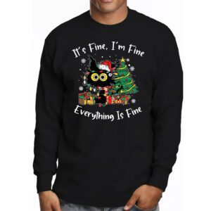 Its Fine Im Fine Everything Is Fine Christmas Cat Santa Longsleeve Tee 3 7