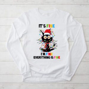 It's Fine I'm Fine Everything Is Fine Christmas Cat Santa Longsleeve Tee