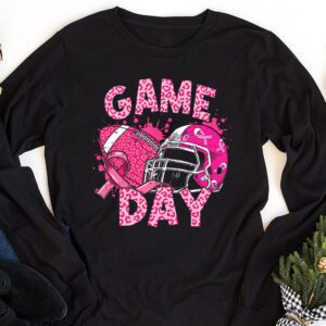 Leopard Game Day Pink American Football Tackle Breast Cancer Longsleeve Tee 1 4