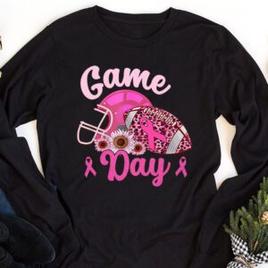 Leopard Game Day Pink American Football Tackle Breast Cancer Longsleeve Tee 1 5