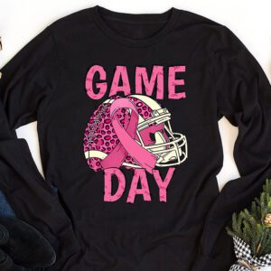 Leopard Game Day Pink American Football Tackle Breast Cancer Longsleeve Tee 1 6