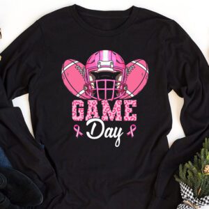 Leopard Game Day Pink American Football Tackle Breast Cancer Longsleeve Tee 1 7