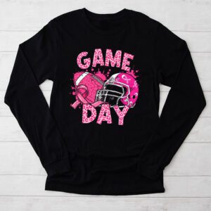 Leopard Game Day Pink American Football Tackle Breast Cancer Longsleeve Tee