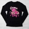 Leopard Game Day Pink American Football Tackle Breast Cancer Longsleeve Tee