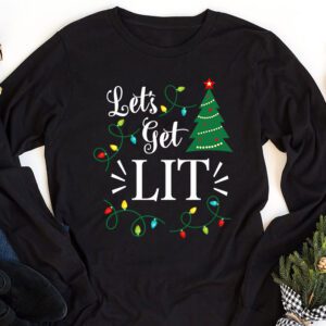 Lets Get Lit Drinking Santa Hat Christmas Lights Funny Longsleeve Tee 1 6
