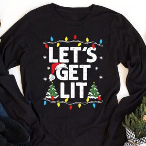 Lets Get Lit Drinking Santa Hat Christmas Lights Funny Longsleeve Tee 1 7