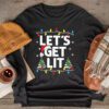 Let's Get Lit Drinking Santa Hat Christmas Lights Funny Longsleeve Tee