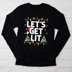 Lets Get Lit Drinking Santa Hat Christmas Lights Funny Longsleeve Tee 2 7