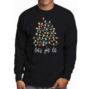 Lets Get Lit Drinking Santa Hat Christmas Lights Funny Longsleeve Tee 3 5