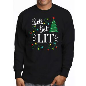 Lets Get Lit Drinking Santa Hat Christmas Lights Funny Longsleeve Tee 3 6