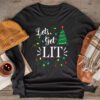 Let's Get Lit Drinking Santa Hat Christmas Lights Funny Longsleeve Tee