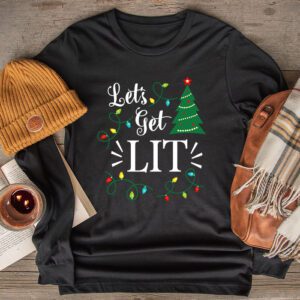 Let's Get Lit Drinking Santa Hat Christmas Lights Funny Longsleeve Tee