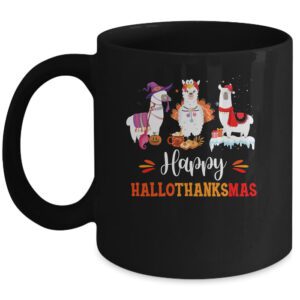 Llama Halloween Thanksgiving Merry Christmas Hallothanksmas Mug