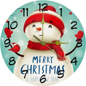 Lovely Merry Christmas Snowman Decorative Round Wall Clock 9.85 Inch Silent Clock For Living Room Kitchen Bedroom
