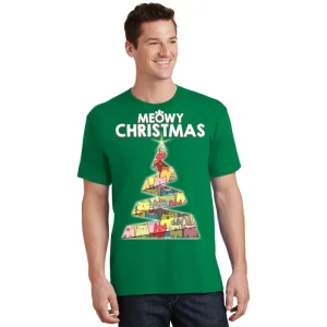 Meowy Christmas Tree For Cat Lovers T Shirt 1