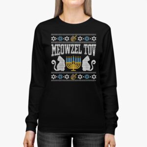 Meowzel Tov Funny Chanukah Hanukkah Ugly Sweater Longsleeve Tee 2 4