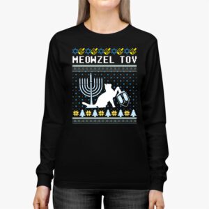 Meowzel Tov Funny Chanukah Hanukkah Ugly Sweater Longsleeve Tee 2 7