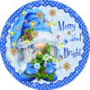 Merry And Bright Blue Gnome Winter Christmas Sign
