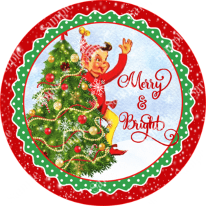 Merry And Bright Vintage ELF Christmas Sign