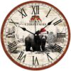 Merry Christmas Bear Wall Clock 12x12 Inch Bathroom Round PVC Clock Battery Operated Silent Noiseless Vintage Easy To Read PVC Wall Clocks For Living