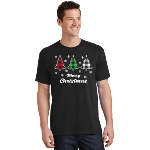 Merry Christmas Buffalo Plaid Christmas Tree T Shirt 1
