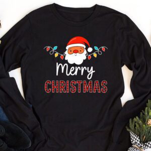 Merry Christmas Buffalo Plaid Red Santa Hat Xmas Pajamas Longsleeve Tee 1 3